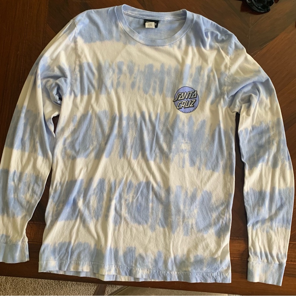 Santa Cruz Skateboards Blue and White Tie-Dye Men's Shirt
